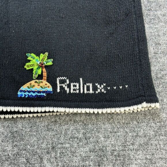 Vintage Marisa Christina Sweater Vest XL Black Embroidered Summer Beach Grandma - Picture 8 of 11